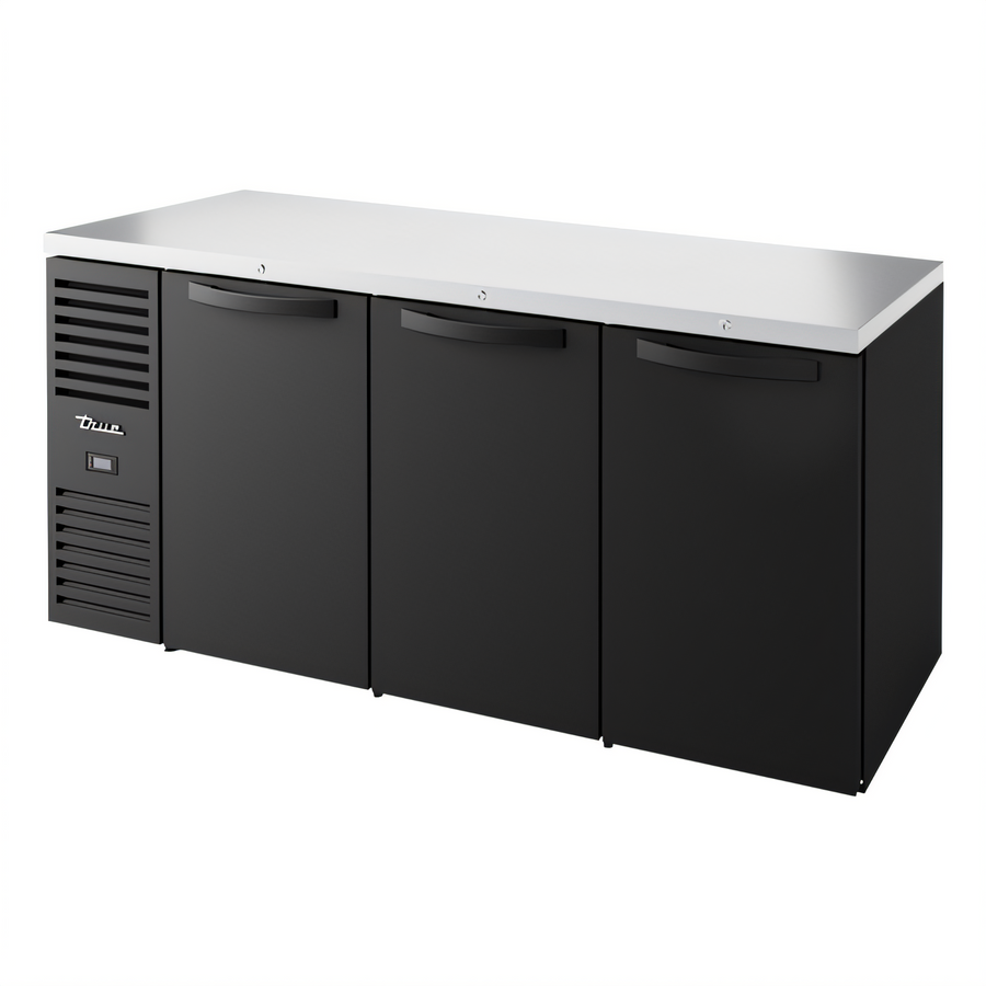 Product image #1 for 72-Inch Three-Section Refrigerated Back Bar Cooler with Solid Hinged Locking Doors and Stainless Steel Countertop