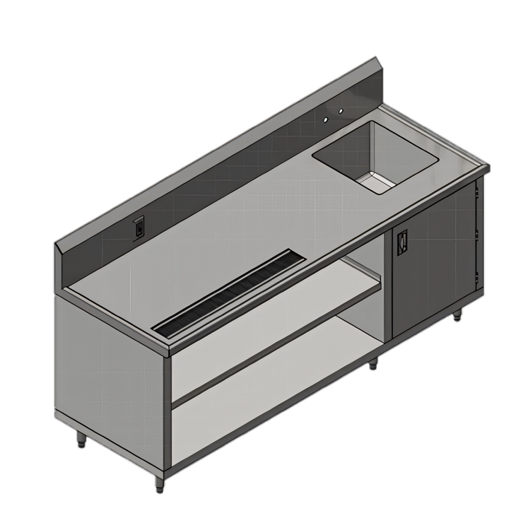 Product image #1 for John Boos 96-Inch Stainless Steel Beverage Table with Right-Side Sink, Urn Trough, and Open-Front Cabinet Base