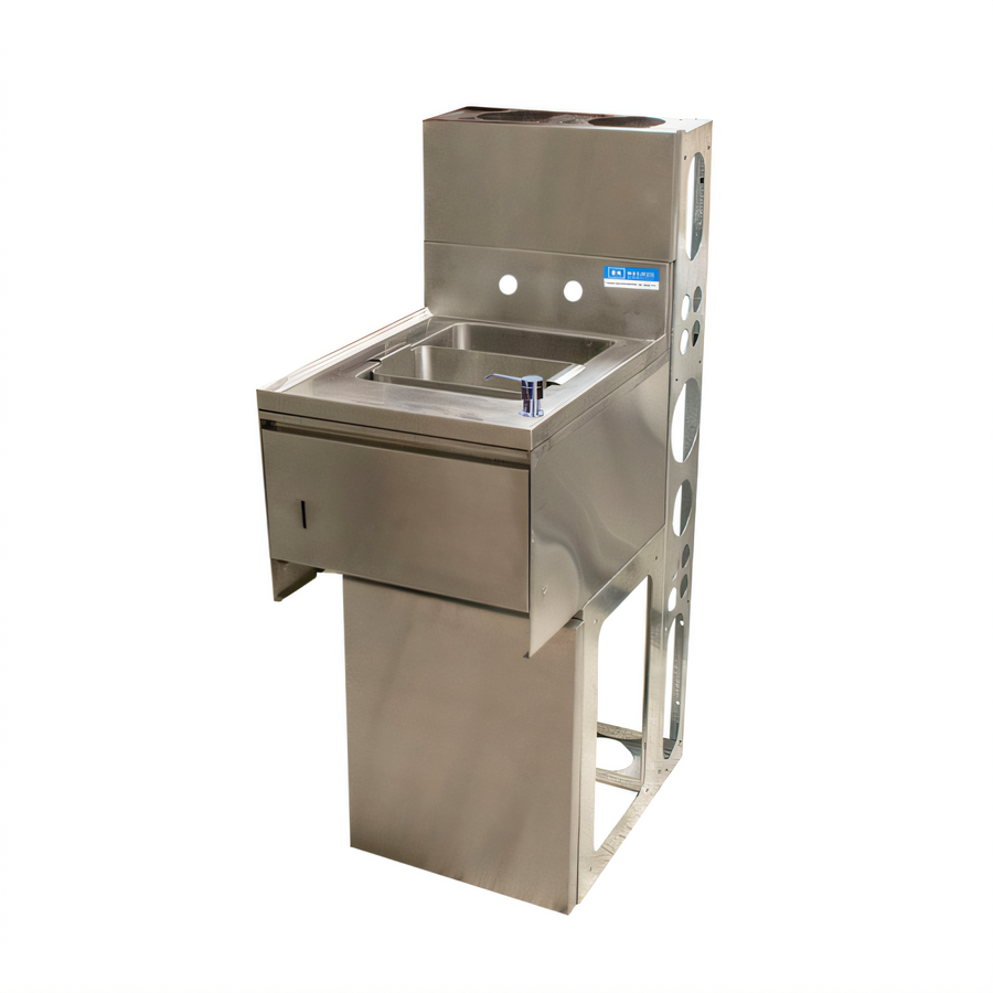 Product image #1 for BK Resources Slimline 1-Compartment Underbar Dump Sink with Faucet, Soap Dispenser, Basket Drain and Towel Dispenser