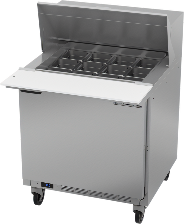 Product image #1 for Beverage-Air 32-Inch One-Section Sandwich Top Refrigerated Prep Table with Solid Door and 12-Pan Top