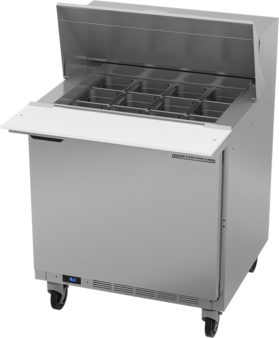 Product image #1 for Beverage-Air 32-Inch One-Section Sandwich Top Refrigerated Prep Table with Solid Door and 12-Pan Top
