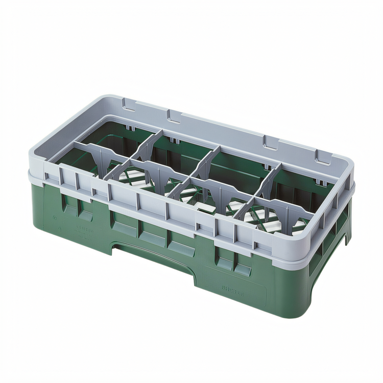 Product image #2 for Cambro Camrack Half-Size 8-Compartment Glass Rack with Soft Gray Extender, Sherwood Green