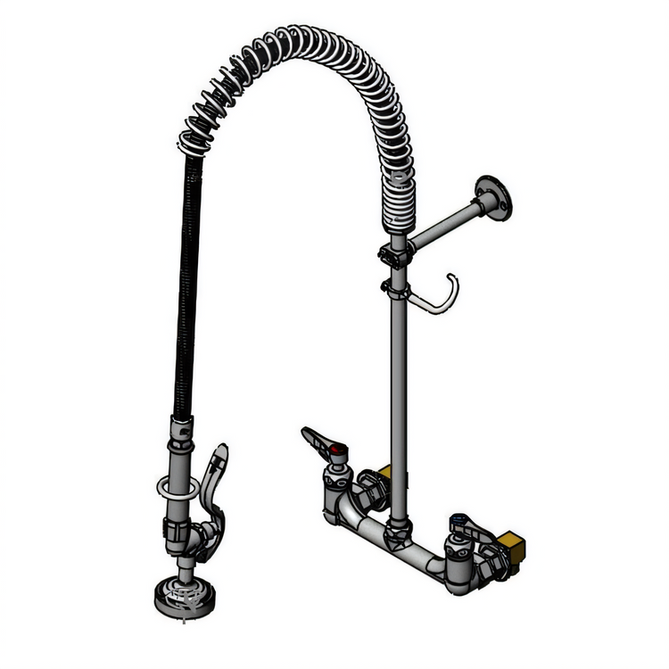 Product image #1 for T&S Brass EasyInstall 8-Inch Wall Mount Pre-Rinse Unit with 44-Inch Hose and 1.15 GPM Spray Valve