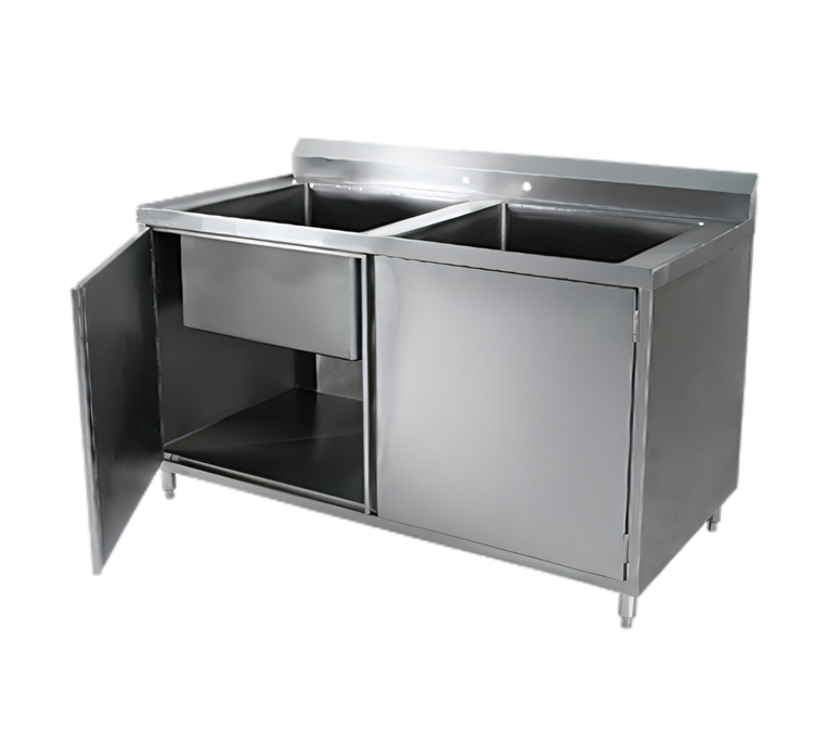 Product image #1 for Klinger's Trading 60-Inch Two-Compartment Cabinet Base Stainless Steel Sink with Hinged Doors