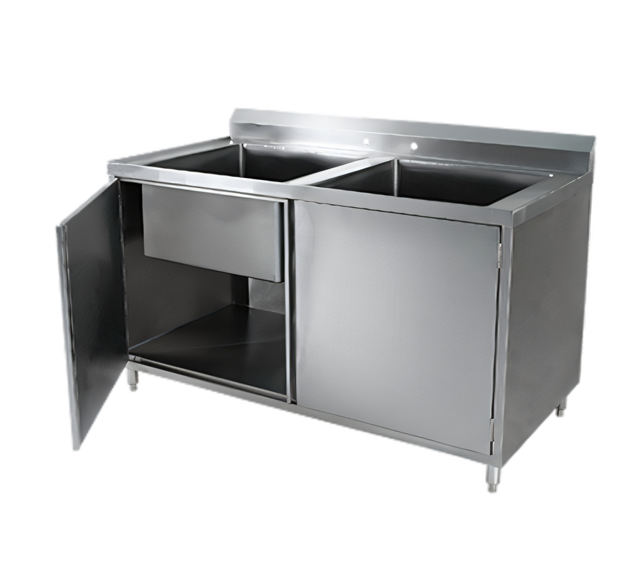 Product image #1 for Klinger's Trading 60-Inch Two-Compartment Cabinet Base Stainless Steel Sink with Hinged Doors