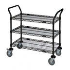 Thumbnail image #1 for Quantum WRC-2436BK-3 36 x 24 x 37-1/2 in. 3-Shelf Wire Utility Cart, Black Epoxy, 1,200 lb. Capacity