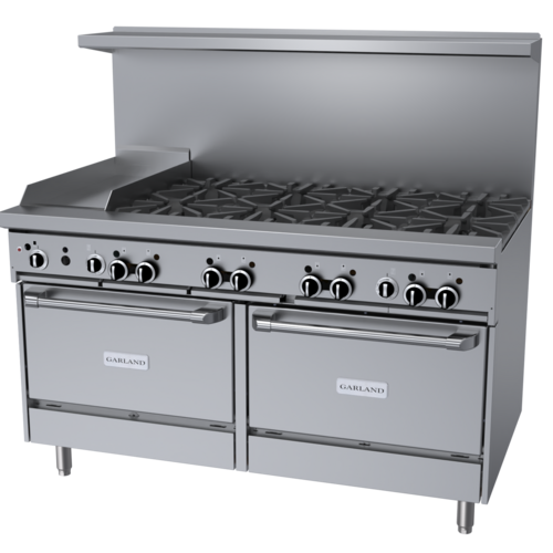 Product image #1 for Garland GFE Starfire Pro 60-Inch Commercial Gas Restaurant Range with 8 Open Burners, 12-Inch Thermostatic Griddle, and Dual Convection Ovens