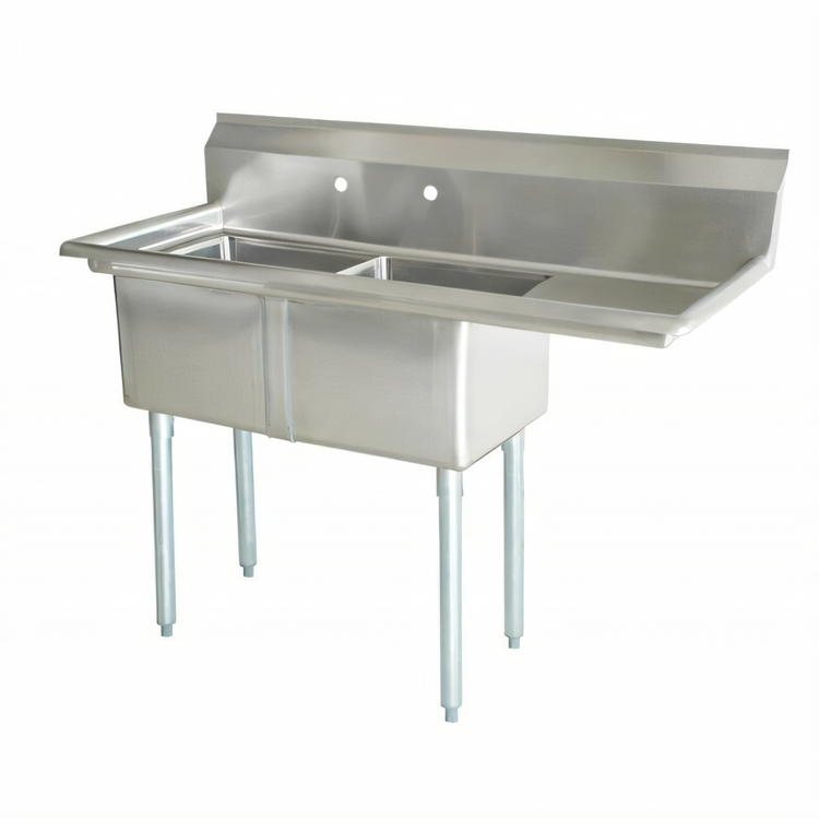 Product image #1 for Omcan 2-Compartment Pot Sink with Right-Hand Drainboard, 304 Stainless Steel
