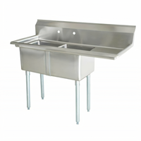 Omcan 2-Compartment Pot Sink with Right-Hand Drainboard, 304 Stainless Steel
