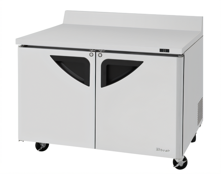 Product image #1 for Turbo Air Super Deluxe 48-Inch Two-Section Worktop Refrigerator with Self-Cleaning Condenser, 12 Cu. Ft., Stainless Steel, Rear-Mounted R290, 115V