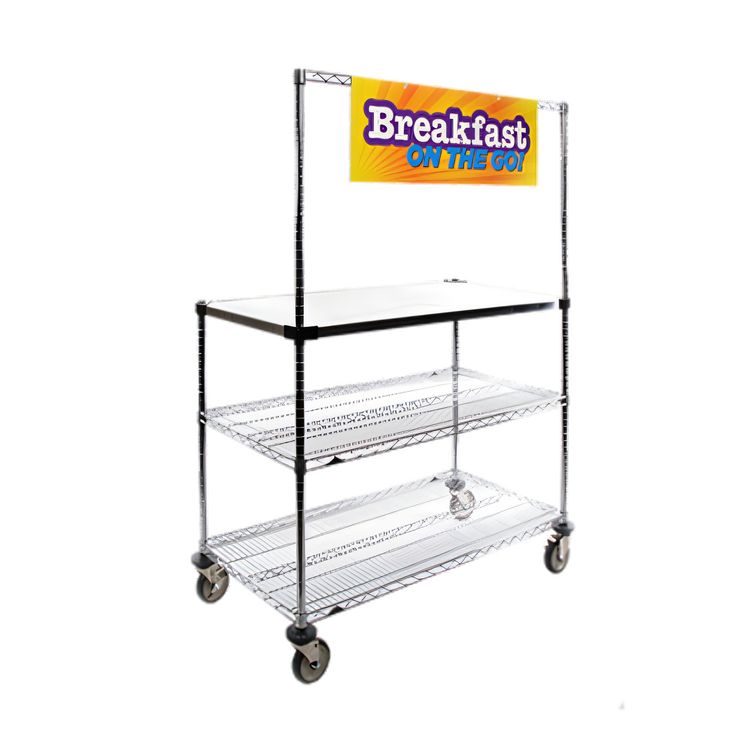 Product image #1 for Metro Super Erecta 3-Shelf Mobile Grab and Go Breakfast Cart with 304 Stainless Steel Top, 60 x 24 Inches
