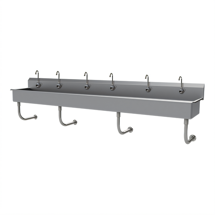 Product image #1 for Advance Tabco Multiwash 304 Stainless Steel Wall-Mounted 6-Station Hand Wash Sink with Electronic Faucets and Backsplash, 120 Inches Wide