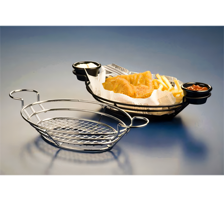 Product image #1 for American Metalcraft Oval Chrome Wire Serving Basket with Built-In Ramekin Holders