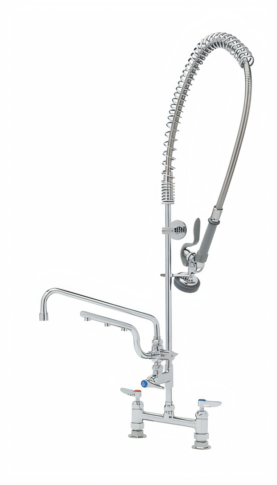 Product image #1 for T&S Brass UltraRinse 8-Inch Adjustable Center Deck Mount Pre-Rinse Mixing Faucet with 12-Inch Swing Nozzle and 44-Inch Hose