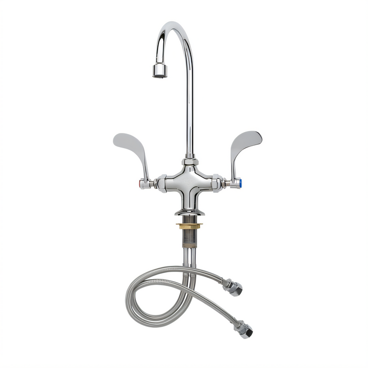 Product image #1 for T&S Brass Double Pantry Deck-Mount Manual Faucet with Swivel Gooseneck and Wrist Handles