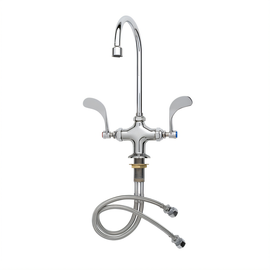 Product image #1 for T&S Brass Double Pantry Deck-Mount Manual Faucet with Swivel Gooseneck and Wrist Handles