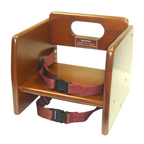 Thumbnail image #1 for Winco CHB-704 Stacking Rubberwood Booster Seat with Waist and Chair Straps, Walnut Finish, 11-3/4 x 11-3/4 x 10-1/2 in.