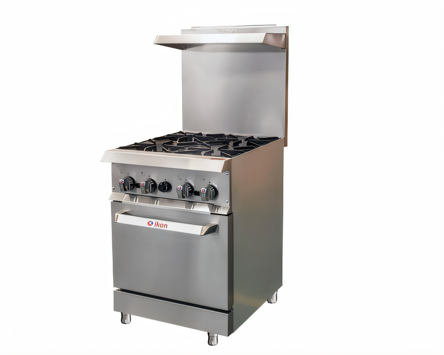 Product image #1 for IKON Cooking 24-Inch Commercial Natural Gas Range with 4 Open Burners, Static Oven, and Backriser