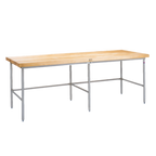 Thumbnail image #1 for John Boos SBO-S12A Stainless Steel Baker's Table Frame for 108"W x 30"D Top, Without Bin Stops, Rear Bracing, Bullet Feet