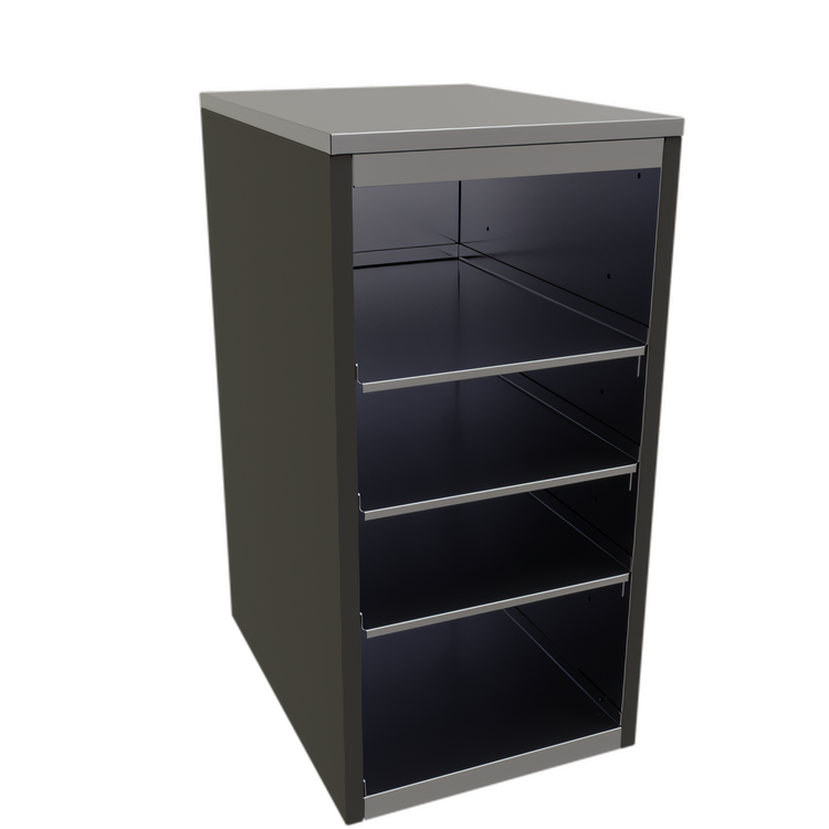 Product image #1 for Glastender Stationary Open Front Back Bar Glass Storage Cabinet, 18"W x 24-1/8"D x 35"H, 3 Adjustable Stainless Steel Shelves