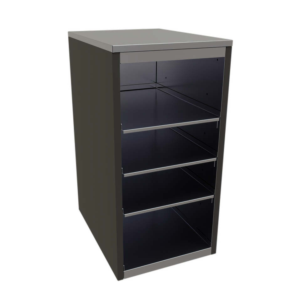 Product image #1 for Glastender Stationary Open Front Back Bar Glass Storage Cabinet, 18"W x 24-1/8"D x 35"H, 3 Adjustable Stainless Steel Shelves