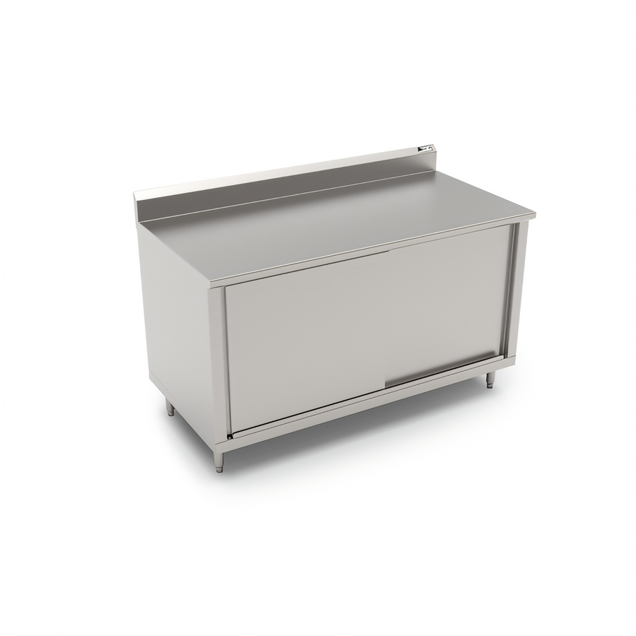 Product image #1 for John Boos 48" x 24" Enclosed Work Table with Sliding Doors, 16-Gauge 300 Series Stainless Steel Top and 5" Backsplash