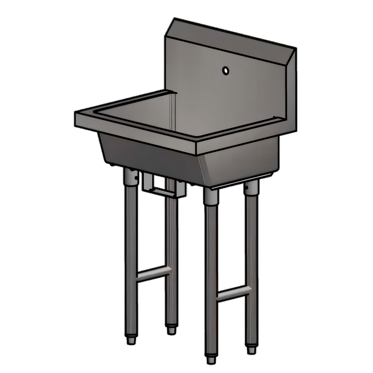 Product image #1 for BK Resources Freestanding Single-Station Stainless Steel Handwash Sink with Single-Hole Splash Mount and Knee Valve Bracket, 24 x 19-7/8 x 8 Inch Bowl