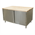 Thumbnail image #1 for BK Resources Hard Maple Top Chef Table with Stainless Steel Cabinet Base and Hinged Doors, 60 x 36 Inch