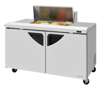 Turbo Air Super Deluxe 60-1/4 Inch Two-Section Sandwich/Salad Prep Table Refrigerator with 8-Pan Top and 2 Solid Doors