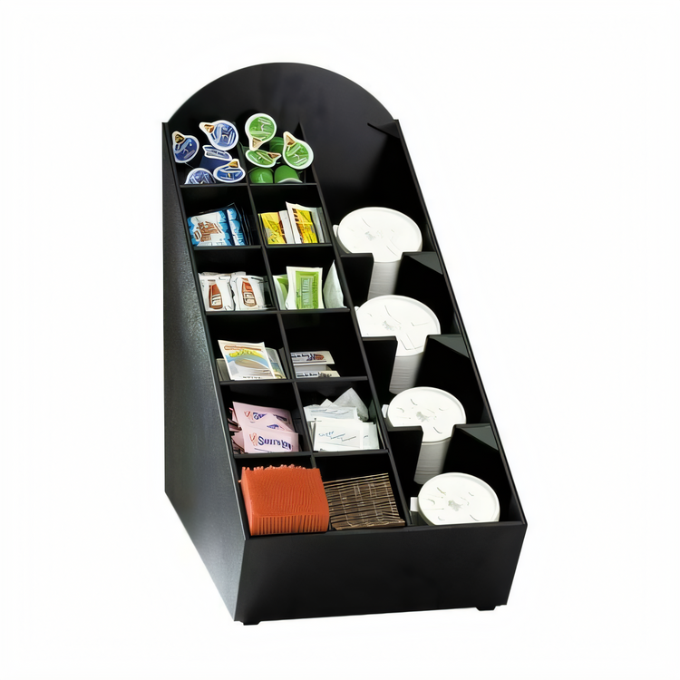 Product image #1 for Dispense-Rite Countertop Black Polystyrene Lid, Straw & Condiment Organizer