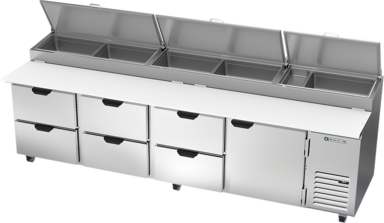 Product image #1 for Beverage Air DPD119HC-6 119-Inch Pizza Top Refrigerated Prep Table with 6 Drawers and 1 Door