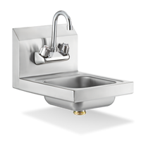 304 Stainless Steel Wall-Mounted Space Saver Hand Sink with Gooseneck Faucet and Drain Basket