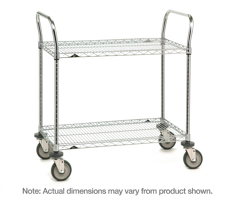 Product image #1 for Metro Super Erecta Heavy-Duty 2-Shelf Wire Utility Cart, 36W x 24D x 39H Inches, Chrome Plated