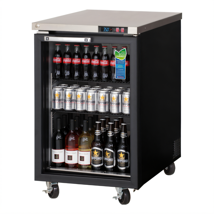 Product image #1 for Everest Refrigeration One-Section Back Bar Refrigerator, 23-1/2 Inch Wide, 8.0 Cu. Ft., Glass Door, Rear-Mounted Self-Contained Refrigeration