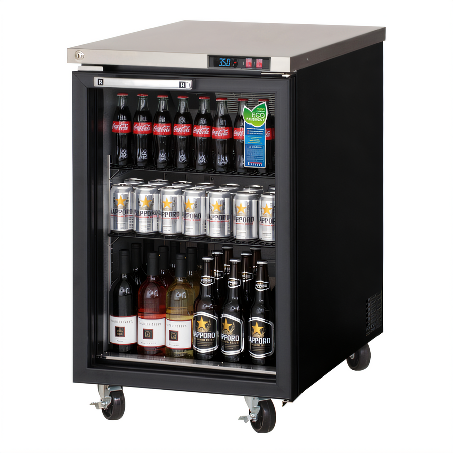 Product image #1 for Everest Refrigeration One-Section Back Bar Refrigerator, 23-1/2 Inch Wide, 8.0 Cu. Ft., Glass Door, Rear-Mounted Self-Contained Refrigeration