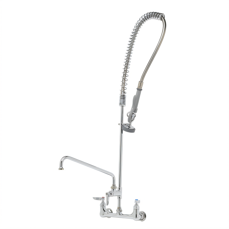 Product image #1 for T&S Brass EasyInstall Wall-Mount Pre-Rinse Unit with Mixing Faucet, Add-On Faucet, 12" Swing Nozzle and 44" Hose