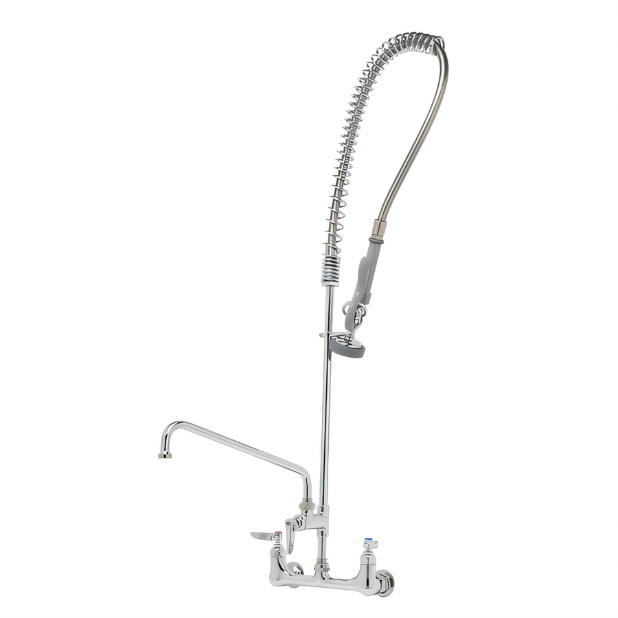 Product image #1 for T&S Brass EasyInstall Wall-Mount Pre-Rinse Unit with Mixing Faucet, Add-On Faucet, 12" Swing Nozzle and 44" Hose