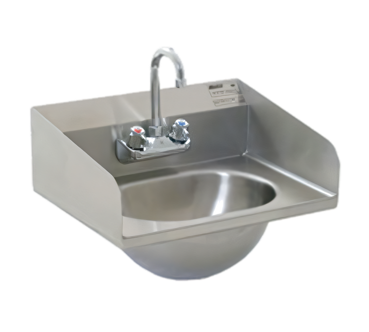 Product image #1 for Eagle Group Wall-Mount 304 Stainless Steel Hand Sink with Faucet, Basket Drain, and Side Splashes