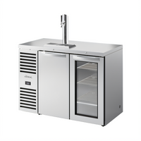 48-Inch Two-Section Flat-Top Refrigerated Draft Bar Cooler with 1 Beer Column, Solid and Glass Doors, Stainless Steel