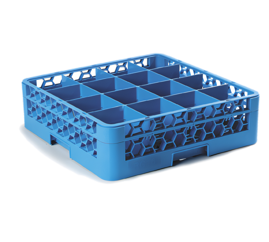 Product image #1 for Carlisle OptiClean Full-Size 16-Compartment Blue Dishwasher Glass Rack with 1 Extender
