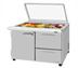 Thumbnail image #1 for Turbo Air PRO Series Mega Top Sandwich/Salad Prep Table with Glass Lid, 48.25-Inch, 15 Cu. Ft., 2-Section, 18-Pan, 2 Drawers, 1 Door