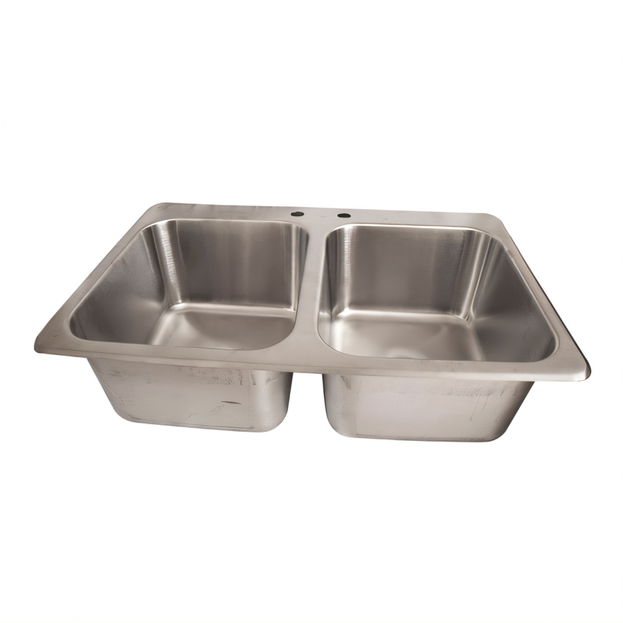 Product image #1 for BK Resources Deep Drawn Two-Compartment Drop-In Sink, 33 x 22 x 6 Inch, 20/304 Stainless Steel