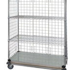 Thumbnail image #1 for Quantum WRDBS4-63-2460EP Wire Enclosed Mobile Cart, Chrome, 4 Shelves, 60"W x 24"D x 69"H, 1200 lb Capacity