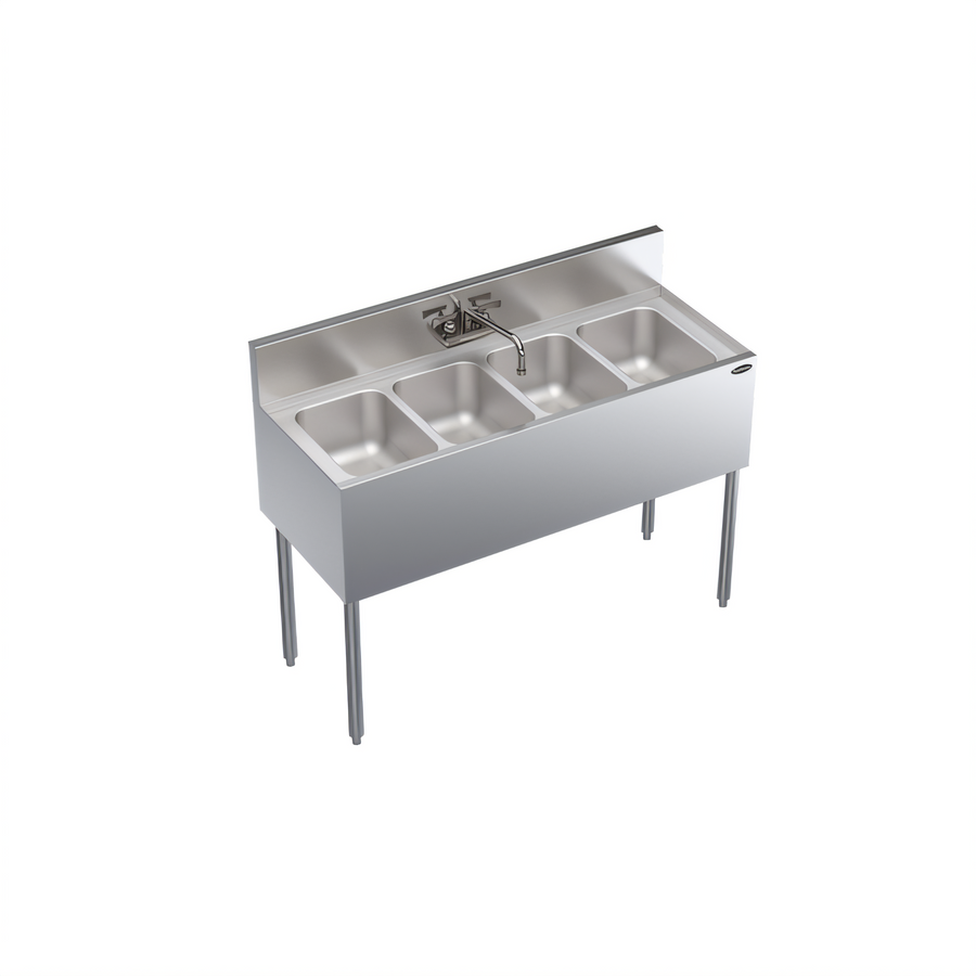 Product image #1 for Krowne Royal Series Four-Compartment Underbar Sink Unit with Splash Mount Faucet, 48 Inch x 19 Inch