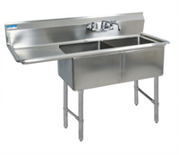 BK Resources Two-Compartment Stainless Steel Sink with 18-Inch Left Drainboard and 16 x 20 x 14 Bowls
