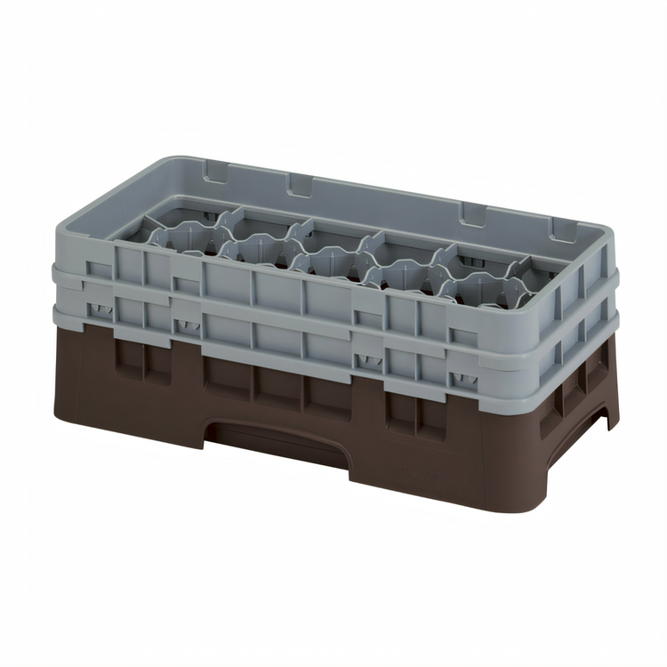 Product image #2 for Cambro Camrack Half-Size 17-Compartment Glass Rack with 2 Soft Gray Extenders, Brown