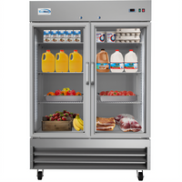 KoolMore 54-Inch Two-Section Glass Door Reach-In Refrigerator, 47 Cu. Ft., Bottom-Mount Self-Contained, Stainless Steel