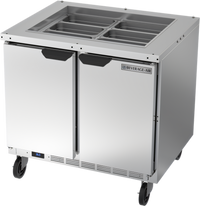 Beverage-Air SPE36HC-S Two-Section 36-Inch Salad Top Refrigerated Prep Table with Solid Hinged Doors