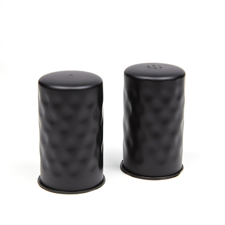Product image #1 for 2 oz. Hammered Black Stainless Steel Salt & Pepper Shaker Set