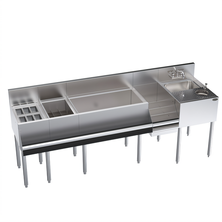 Product image #1 for Krowne Royal Series Single Zero-Step 84-Inch Underbar Speed Station with Sink, Ice Bin, Garnish Station, and Glass Rinser